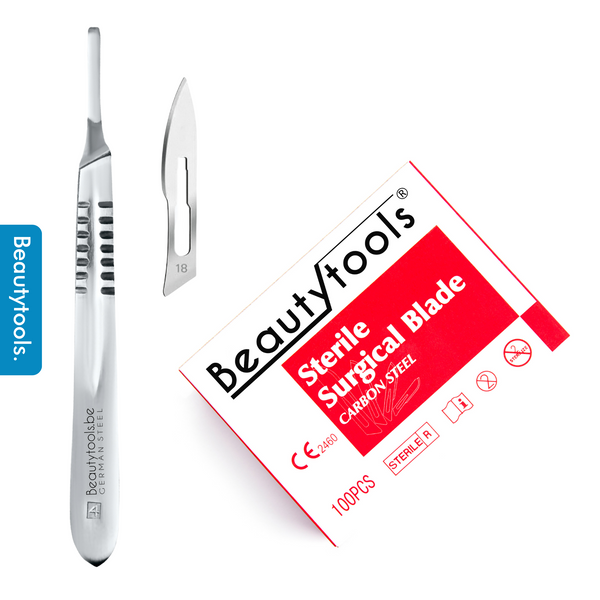 Scalpel Set met Bistouri Houder Nr.4 + Scalpel Mesjes Nr.18 (100 stuks) | BeautyTools Online